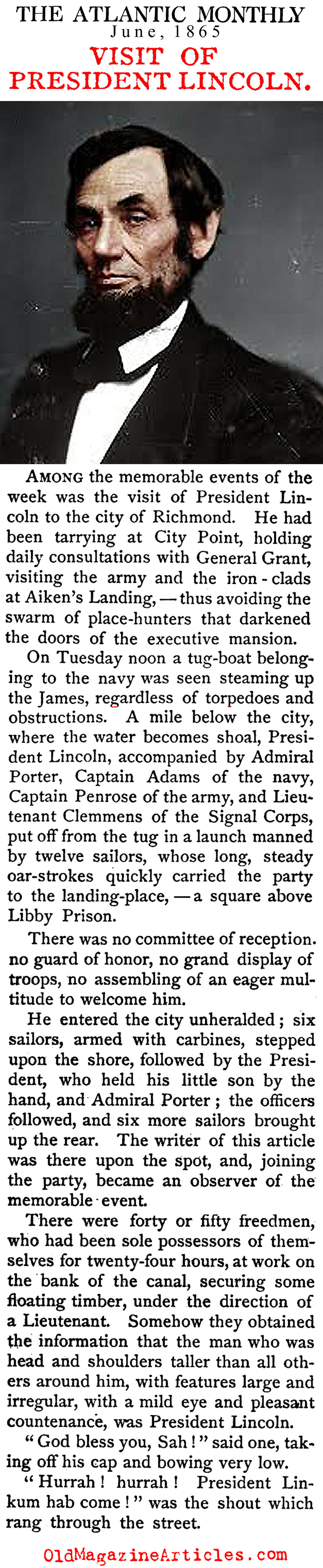 An Eyewitness Account of Lincoln's Visit to Richmond  (Atlantic Monthly, 1865)